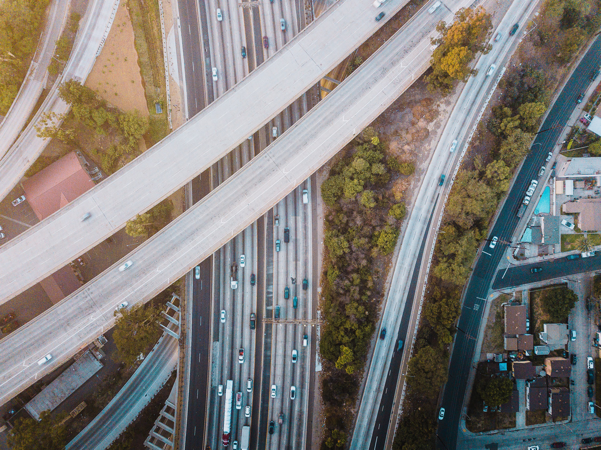 A birds-eye view of a busy motorway