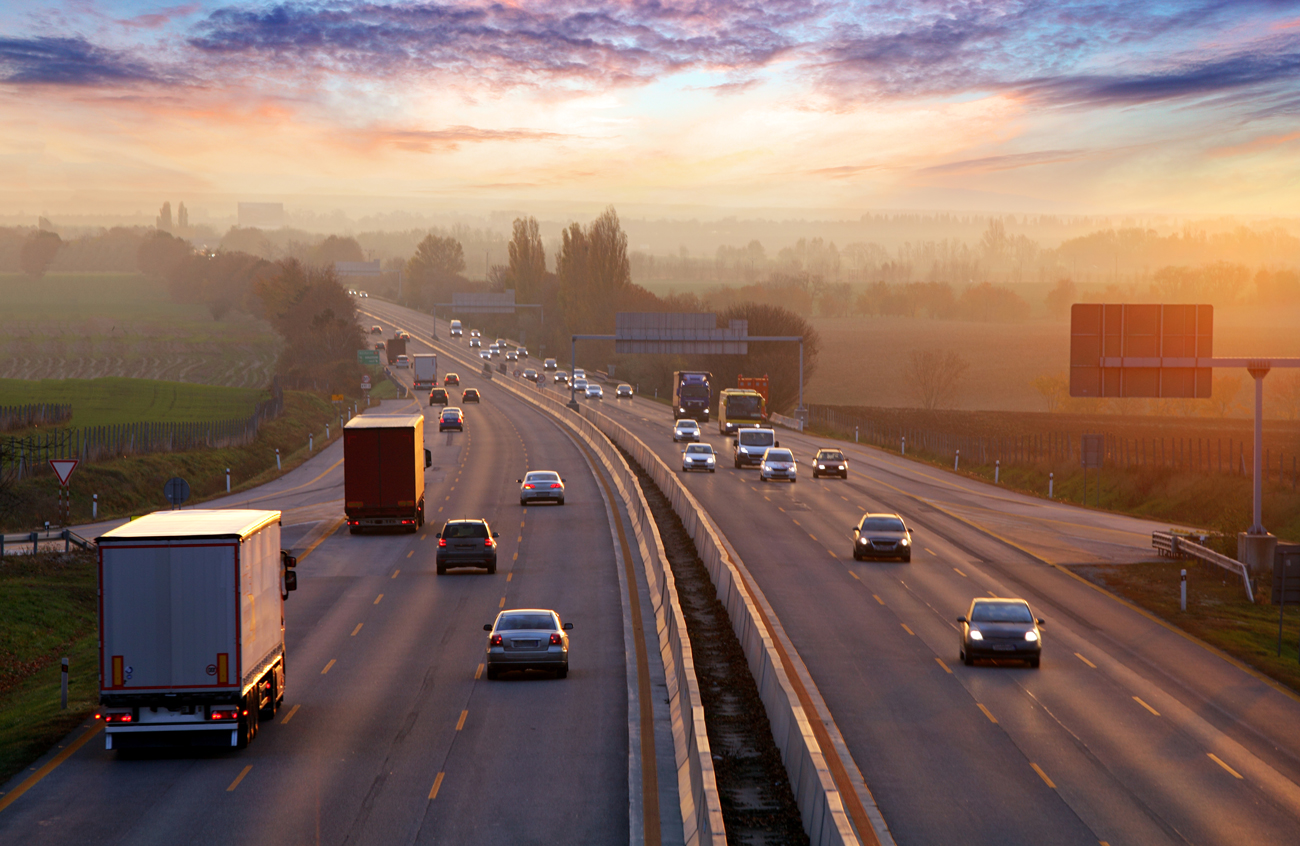 A busy motorway in the evening