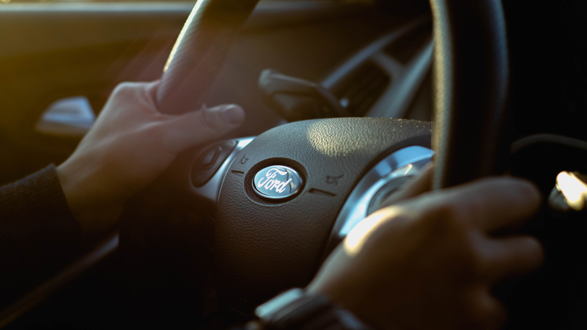 A Ford van steering wheel